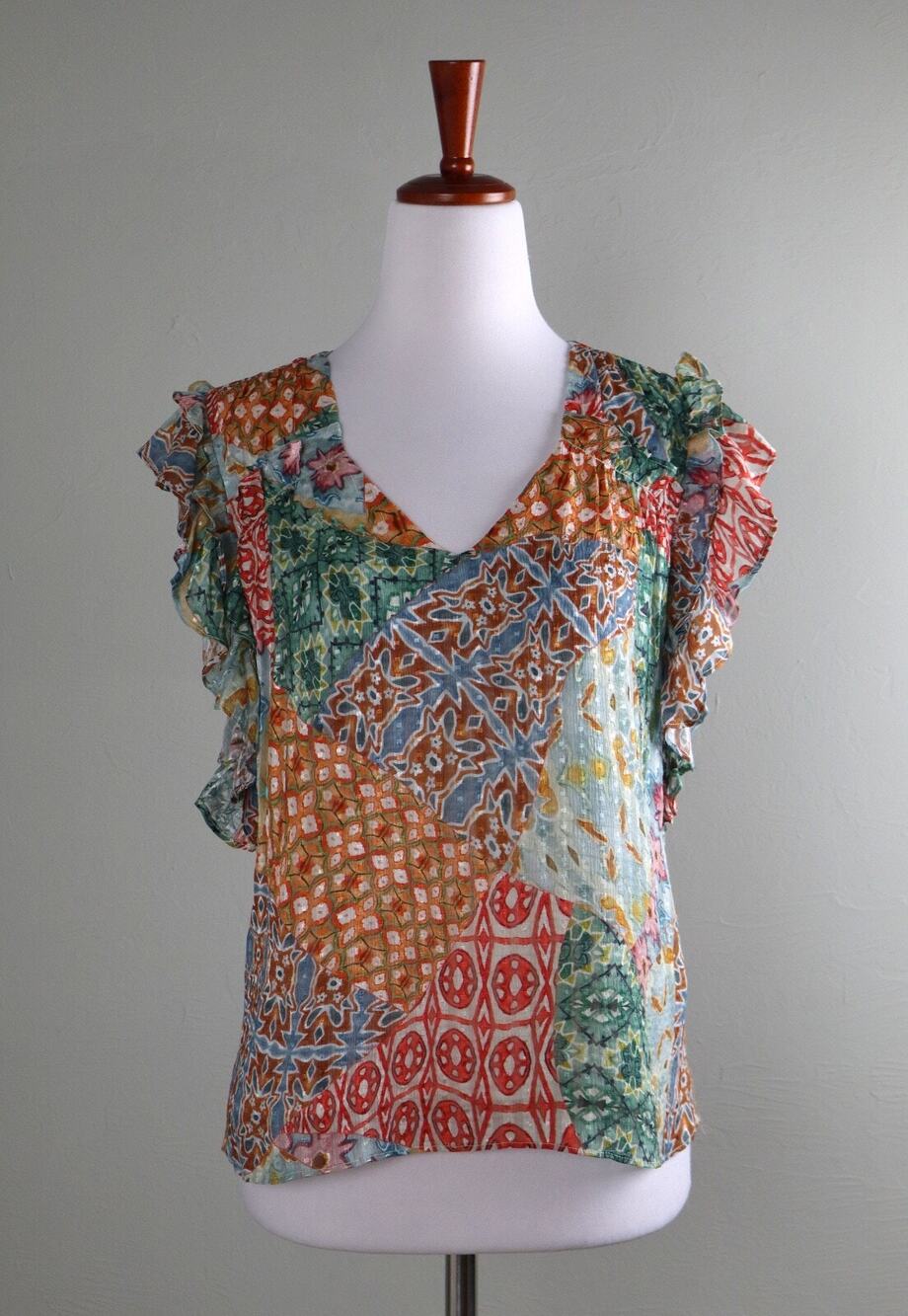MARIE OLIVER Ruffle Flutter Sleeve Lined V-Neck Top Size 2XS / XXS
